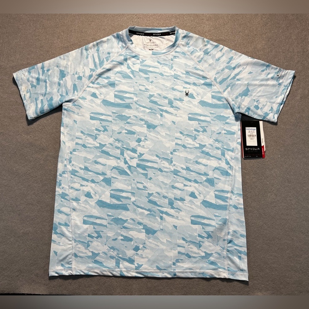 Spyder Swim Medium Rash Guard Blue Camo Performance Surf Shirt UPF 30+ NWT